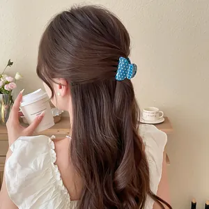 Elegant blue polka dot acrylic hair claw clip for stylish half-up women hairstyles