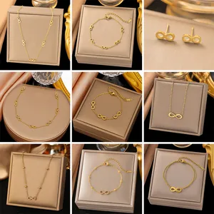 Set di Gioielli in Acciaio Inossidabile a Forma di 8 Infinito per Donna Collana a Girocollo Braccialetto Orecchini a Fiocco