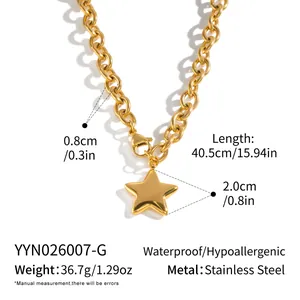 Technical details of gold 18K plated stainless steel star pendant necklace with chain specs
