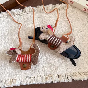 Detail of cute flocked puppy eyeglass clip necklaces with premium leather cord