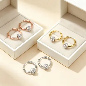 Elegant stainless steel hoop earrings with sparkling crystal balls in three colors