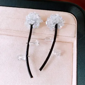Unique Flower Stud Earrings With 925 Sterling Silver Post Artificial Crystal Leather Cord Long Tassel Drop Earrings For Women