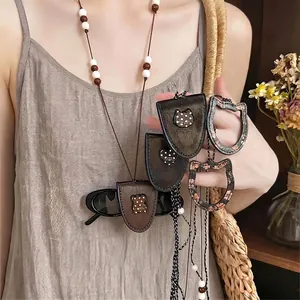 Korean Style Polka Dot Heart Pendant Necklace Fashion Leather Cat Bear Long Sweater Chain With Artificial Pearl For Women