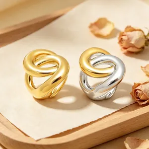 Bague Ouverte Minimaliste en Acier Inoxydable pour Femmes Plaqué Or Argent Géométrique Irrégulier Bijoux de Mode