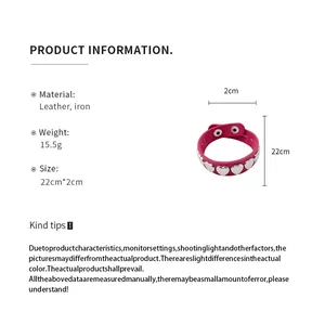 Product information detail for pink leather heart bracelet showing size and weight