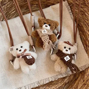 Set di tre ciondoli per cellulare a forma di orsetto di peluche con sciarpe lavorate a maglia