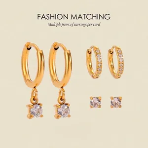 Edelstahl Zirkonia Ohrring Set für Damen 18K Vergoldet Strass Creolen Stecker Ohrringe Set 3 Paare Schmuck