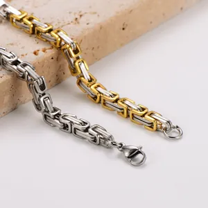 Detail view of Byzantine chain bracelet links and lobster clasp in 304 stainless steel