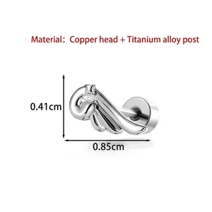 Silver angel wing titanium alloy cartilage ear stud earring for body piercing jewelry