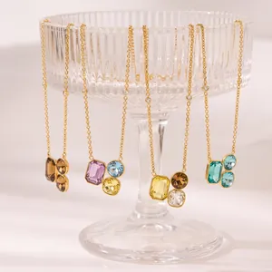 Collana con Pendente in Acciaio Inossidabile Strass Vintage Francese per Donna Gioielli Placcati in Oro 18K Intarsiati Geometrici