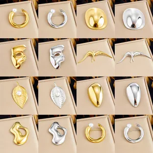 Modern Stainless Steel Glossy Brooch For Women Gold Silver Plated Geometric Leaf Bird Mask Design With Artificial Pearl For Commute Party Fashion Jewelry