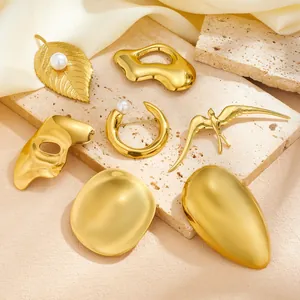 Elegant gold-plated stainless steel brooches set with creative organic shapes and pearls