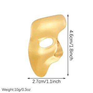 Detailed view of a gold phantom mask brooch showing size and weight specifications.