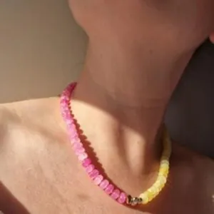 Colorful dopamine natural stone abacus bead necklace with pink and yellow gradient