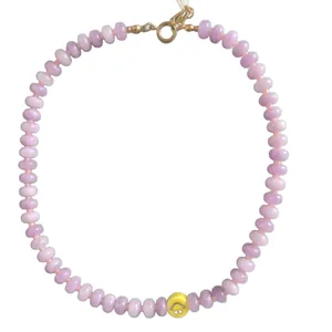 Handmade colorful natural stone abacus bead necklace with yellow smiley face bead