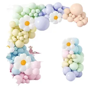 Macaron pastel balloon garland kit with daisy flowers for birthday party arch decoration
