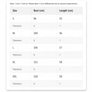 Detailed size chart for women's casual sleeveless vest jacket, Autumn/Winter 2025.