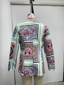Back view of colorful baroque print blazer for women with vintage floral patterns
