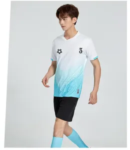 Men's training soccer jersey set featuring a white to blue gradient and black shorts
