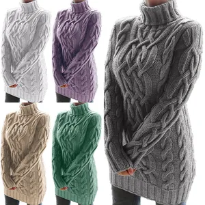 Detalle de vestido de punto trenzado con cuello alto disponible en cinco colores