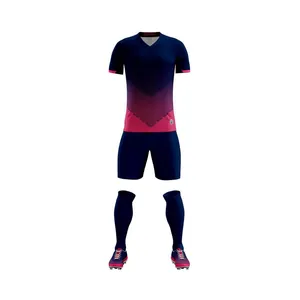 Custom dark blue and pink gradient soccer training set with jersey, shorts and cleats
