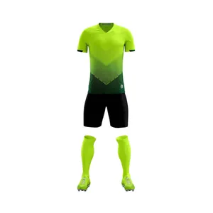 Professional neon green and black gradient soccer uniform set with jersey and shorts