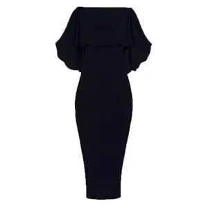 Elegantes schwarzes schulterfreies figurbetontes Maxikleid mit Rüschen für Abendevents.