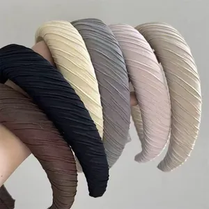 Korean Minimalist Pleated Sponge Headband for Women Padded Thick Hair Hoop Vintage Maillard Color Fabric Wrapped Hair Accessories