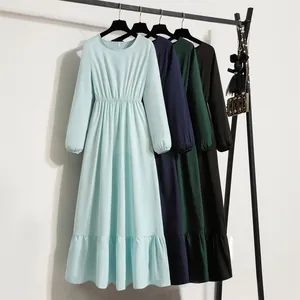 Damen Elegantes Blumiges Chiffon-Midikleid Langarm Hohe Taille Rüschensaum Bedrucktes A-Linien-Kleid Für Den Alltag