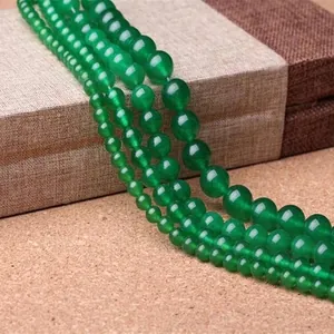 Perles rondes en calcédoine verte naturelle en plusieurs tailles pour bijoux DIY