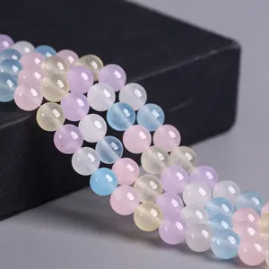Perles en Vrac en Pierre de Jade Quartzite Morganite Couleur Bonbon Rondes Polies pour la Fabrication de Bijoux DIY Bracelet Collier Accessoires Bijoux Femme