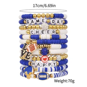 Juego de pulseras de cuentas Heishi de fútbol americano con colgantes, 17 cm, 70 g.