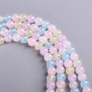 Perles rondes en calcédoine morganite aux couleurs de bonbons pour la création de bijoux DIY