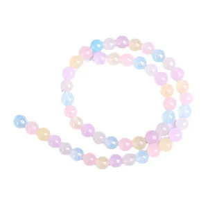 Perles rondes facettées en calcédoine Morganite multicolore aux tons bonbon pastel.
