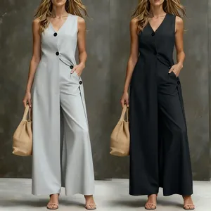 Chices ärmelloses Damen-Oberteil und weit geschnittene Hose im Set, Grau und Schwarz