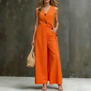 Elegantes Damen-Set in Orange: Ärmelloses langes Oberteil und weite Hose, Zweiteiler