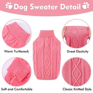 Vues détaillées du pull rose pour chien à col roulé, texture tricot et élasticité