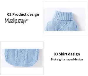 Détail d'un pull en tricot chaud pour animaux avec col montant et bord-côte 2x2
