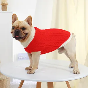 Haustier Hundepullover Klassisch Zopfmuster Gitter Pullover Weiches Acryl Warme Winterkleidung Für Kleine Hunde Rot Grau