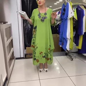 Damen Kleid Europäischer Amerikanischer Stil Bedrucktes Midikleid Lockerer Rundhals Kurzarm Floral Polyester Lässiges Kleid