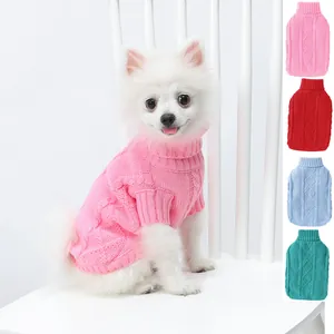 Pull Doux en Maille Torsadée pour Chien et Chat Vêtement d'Hiver Chaud à Col Haut pour Chiots et Petits Chiens Moyens