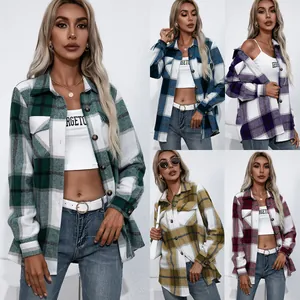 Camisas de cuadros de corte holgado y manga larga para mujer en estilos otoño-invierno