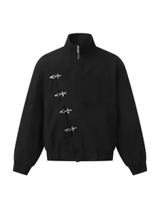 Herren Lockere Stehkragen Jacke Flugzeugschnalle Asymmetrisches Design Polyester Winddicht Casual Streetwear Frühling Top