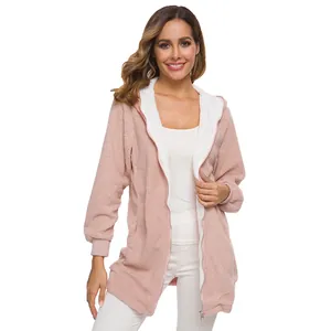Veste sherpa à capuche rose pour femme avec doublure polaire douce et zip