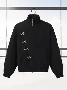Schwarze lockere Jacke mit Flugzeugschnallen für Herren, trendige Frühlings-Herbst-Jacke
