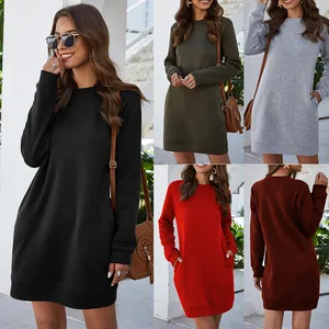 Women's crewneck long sleeve sweatshirt dress in multiple colors for autumn and winter