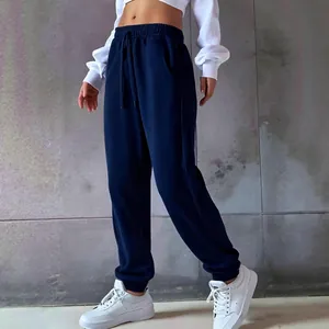 Women's navy blue drawstring sweatpants joggers with elastic waist for casual autumn wear