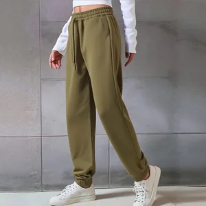 Casual olive green drawstring sweatpants with elastic waist and joggers cuffs