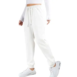 Women's white drawstring joggers for casual autumn and winter sports wear