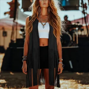 Chaleco bohemio con flecos para mujer chaqueta de ante sin mangas para festivales